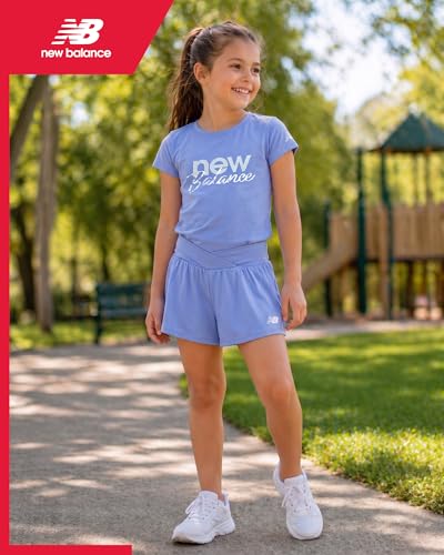 Image of New Balance Girls Athletic Skort Set - 2 Piece Active Short Sleeve Girls Shirts & Tennis Scooter Skirt Clothing Set