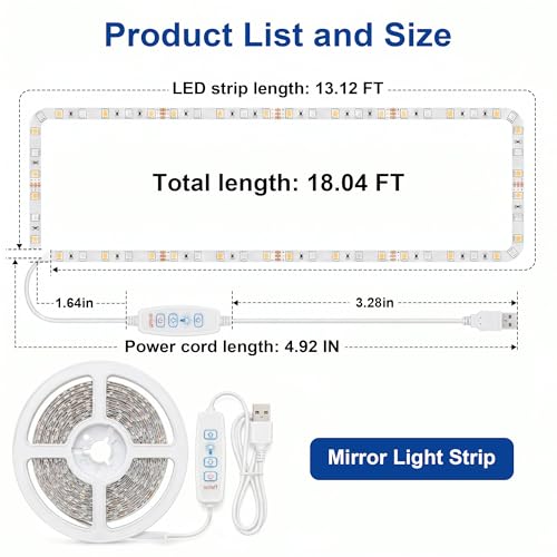 Image of PANGTON VILLA Vanity Lights for Mirror, 13FT Dimmable 6000K LED Light Strip