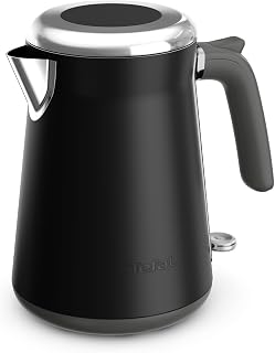 Tefal Collection Edelstahlwasserkocher im Retrostil, 1,7 l Fassungsvermögen, 2400 W, Einhändiges Öffnen, Ein-Tassen-Anzeige, Automatische Abschaltung mit Kontrolleuchte, Schwarz, KI6668E0