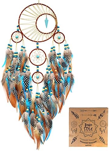 Urdeoms Large Dream Catchers for Bedroom Adult Boho Moon Dream Catcher Wall Decor for Girls Turquoise Hanging Ornament for Living Room Dorm Decor Festival Gift (NO.34)