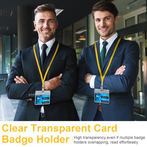 Image of Marspark 50 Sets Clear Name Tags with Lanyard, Lanyards for ID Badges Reusable Strap with ID Holder Plastic Name Badges for Adults Business School Church Conference (Yellow)