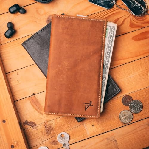 Checkbook Cover Checkbook Wallet Leather Checkbook Cover Rfid Protection Check Book Cover For Business Checkbook Bifold Long Wallet (Rustic Brown J213LCB)2