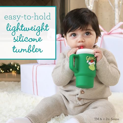 Image of Infantino My 1st Silicone Tumbler with Straw and Handle, Spill Resistant for On the Go, BPA-Free Transition Bottle, Grinch Green