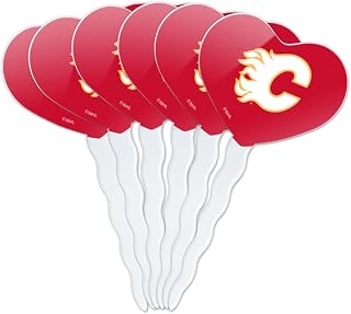 GRAPHICS & MORE Calgary Flames Logo Heart Love Cupcake Picks Toppers Decoration Set of 6