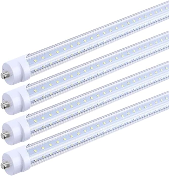 T8 8FT LED Tube Light, 8 Foot T8 V Shaped Single Pin FA8 Base, Ballast Bypass 270° 50W 6750LM, 6500K Cool White, Clear PC Cover (Replace 150W LED Flourescent Bulbs) Dual - Ended Power AC100-277V 4PACK