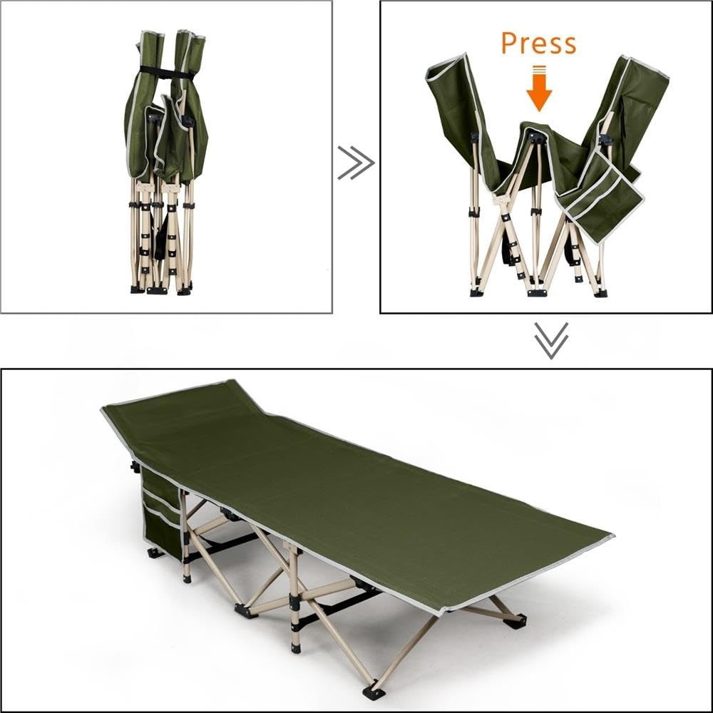 Yaheetech Łóżko polowe, łóżko dla gości, łóżko kempingowe, składane, z torbą transportową | Obciążenie do 150 kg, 186 x 66 x 52 cm, kolor zielony