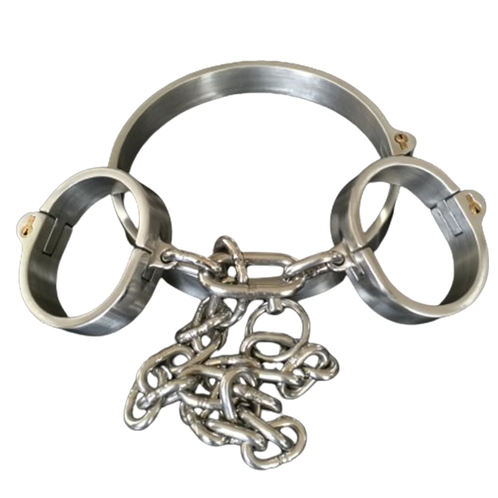 SM Metall Handcuffs Kragen Edelstahl Halsbänder Handschellen Mit Metallkette Erotikspiele Sm BDSM Fesselset Extreme Bondage Fesseln Folter Sexspielzeug Für Männer Frauen Paare Sklaven