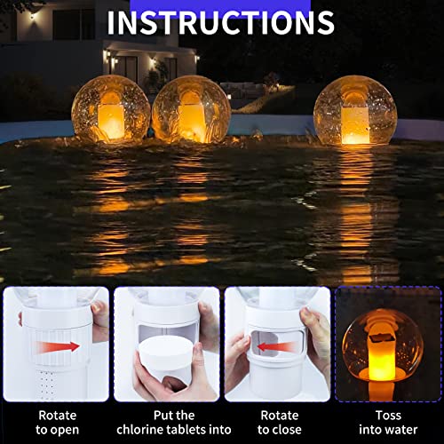 Pool Chlorine Floater With Solar Flame Light, Chlorine Dispenser For Pool, Spa Chemical Dispenser Large Capacity Floating Pool Chlorinator Of 4X3” Chlorine Tablets Easy Opening,Chlorine Bromine Holder #TOP4