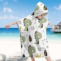 Treer Kids Hooded Towel Poncho, Children's Cartoon Dinosaur Print Light Weight Microfiber Changing Robe hooded Boys Girls Hooded Towelling Poncho Surf Wetsuit Changing (23.6x23.6 in,Matcha green)