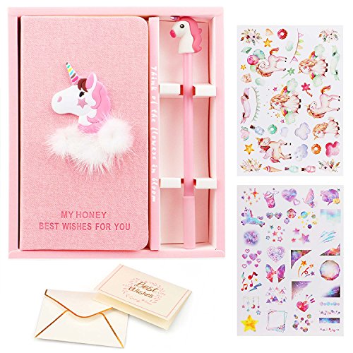 VAMEI Girls Pink Unicorn Journal cuaderno Bolígrafos Set Bonitos y bonitos regalos para el cumpleaños de la fiesta Favor, Occaciones de graduación (rosa)
