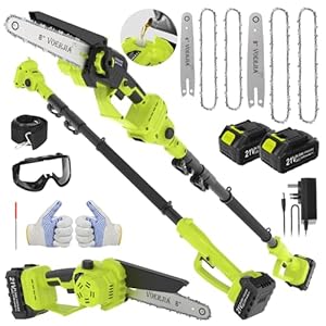 2-in-1 Hochentaster Kettensäge, 6"&8" Mini Mettensäge, 6,73Fuß Teleskopstange Akku Hochentaster, 2x4.0Ah Akku, automatische Ölung, werkzeuglose Einstellung, Hochentaster zum Trimmen von Bäumen im Gart