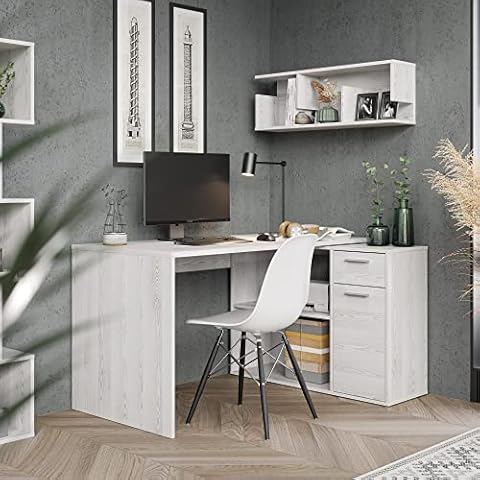 RICOO Eckschreibtisch Winkelschreibtisch 136x101x75 cm Ecktisch L-Form Groß Arbeitsplatz Eck Schreibtisch Arbeitszimmer WM083-WK Weiße Kiefer Cover