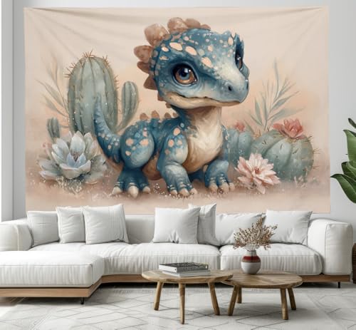 Tapisserie murale dinosaure pour transformer un mur vide en décor désert aquarelle poétique