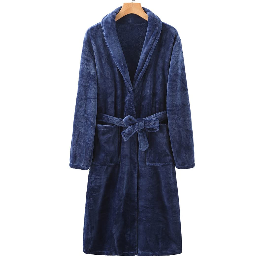 keusyoi Damski zimowy flanelowy szlafrok kimono szlafrok pogrubiony polar koszula nocna z kieszeniami długa bielizna nocna męska bielizna nocna odzież domowa