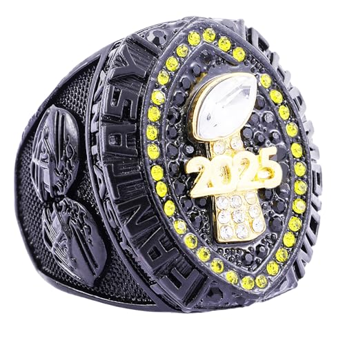 Image of 2025 Fantasy Football Championship Ring | Heavy FFL Champion Trophy Ring | Gold Silver Tone Plated Award Trophy for Fantasy Football League Winner