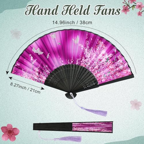image for Zonon 4 Pack Handheld Floral Folding Fans Hand Held Silk Bamboo Fans w