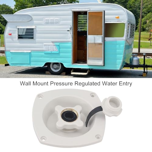 Image of RV City Water Inlet, Wall Mounted RV City Water Inlet Filler Connection Pressure Regulator, City Water Hookup for Marine Motorhome Trailer Boat (White)