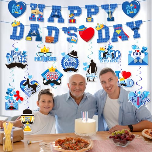 Anor Wishlife Fathers Day Hanging Swirl Decorations Happy Fathers Day Banner Dad Birthday Party Hero The Best Day Events Celebrations Together for Celling Home Office Bedroom(30Ct)
