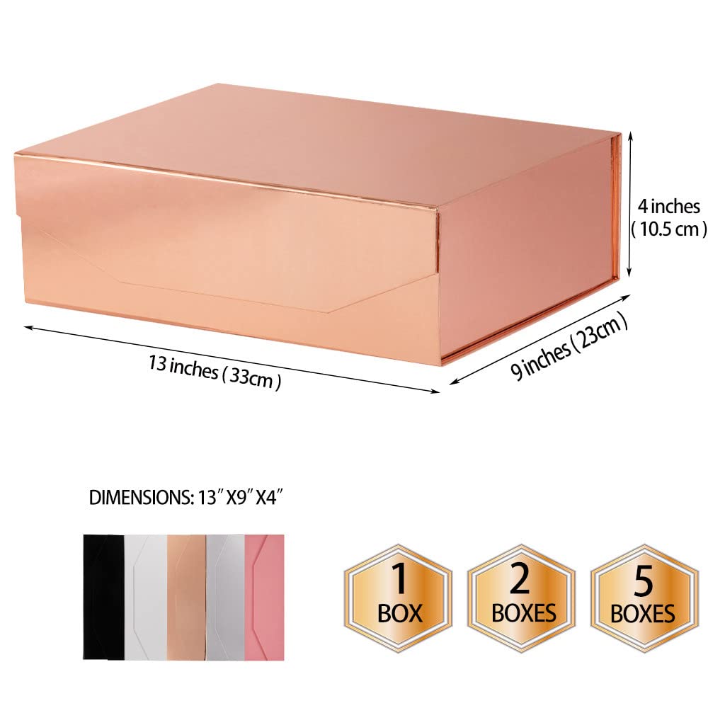 PACKGILO 5 dużych pudełek prezentowych w kolorze różowego złota z pokrywką, 33 x 23 x 10 cm, pudełka na oświadczyny dla druhny, twarde składane pudełko prezentowe z magnetycznym zamknięciem, pudełko