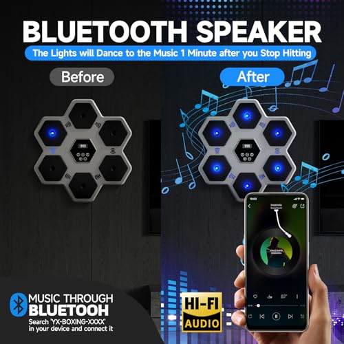 Music Boxing Machine with Gloves for Adults & Kids,5 Button LCD Touch Control with One Button Mute & Rhythm Recognition,17.3'' Large Size Wall Mounted Boxing Target for Home Gym,HIFI Bluetooth Speaker