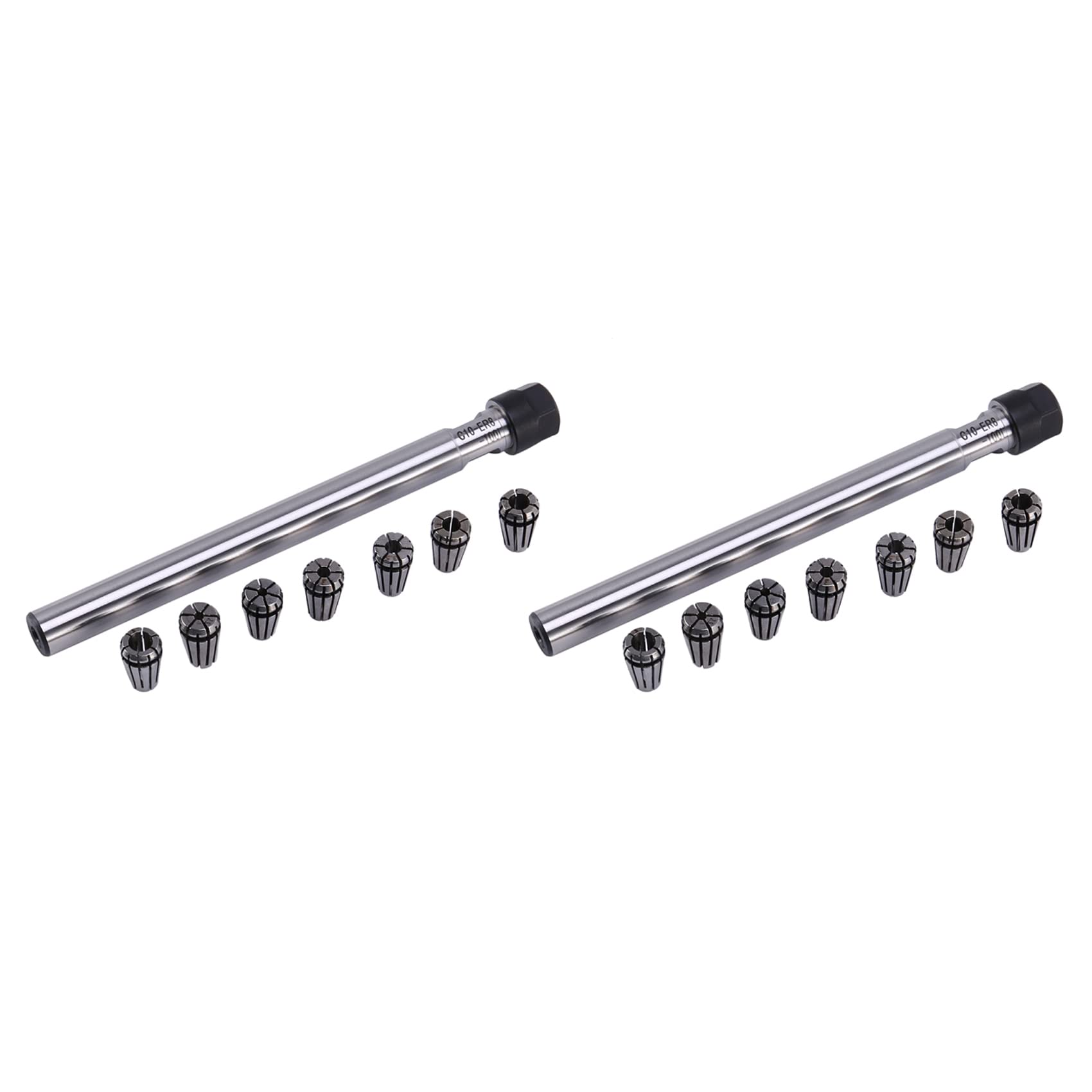 Jnchdghwa Silver & Black 2X C10 Er8a 100L Collet Chuck Holder + 14Pcs Er8 Spring Collet Set