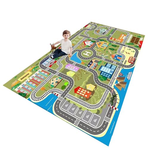 ZFHNYJWKL Kinder spielteppich Auto Jungen & Mädchen Teppich Straßenteppich Bauteppich Stadtstadt Lernbereich Teppich Pädagogischer Antirutsch für Kinderzimmer Grau Blau Grün(B,80X120CM)