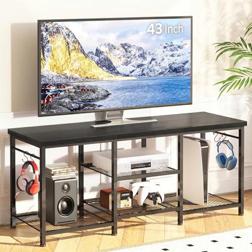 YGEOMER TV Stand for TVs Up to 55 Inch, Entertainment Center for Living Room, Bedroom, Black