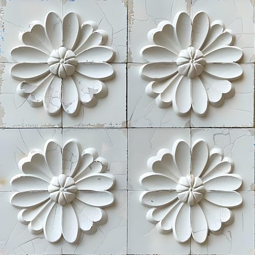 Livelynine Papel Pintado Autoadhesivo Flores Rustico Blanco 44.5CMx7M Papel Adhesivo para Muebles Floral 3D Vinilo Adhesivo Pared Flores Dormitorio Faux Baldosas Paneles Efecto Vinilos Adhesivos