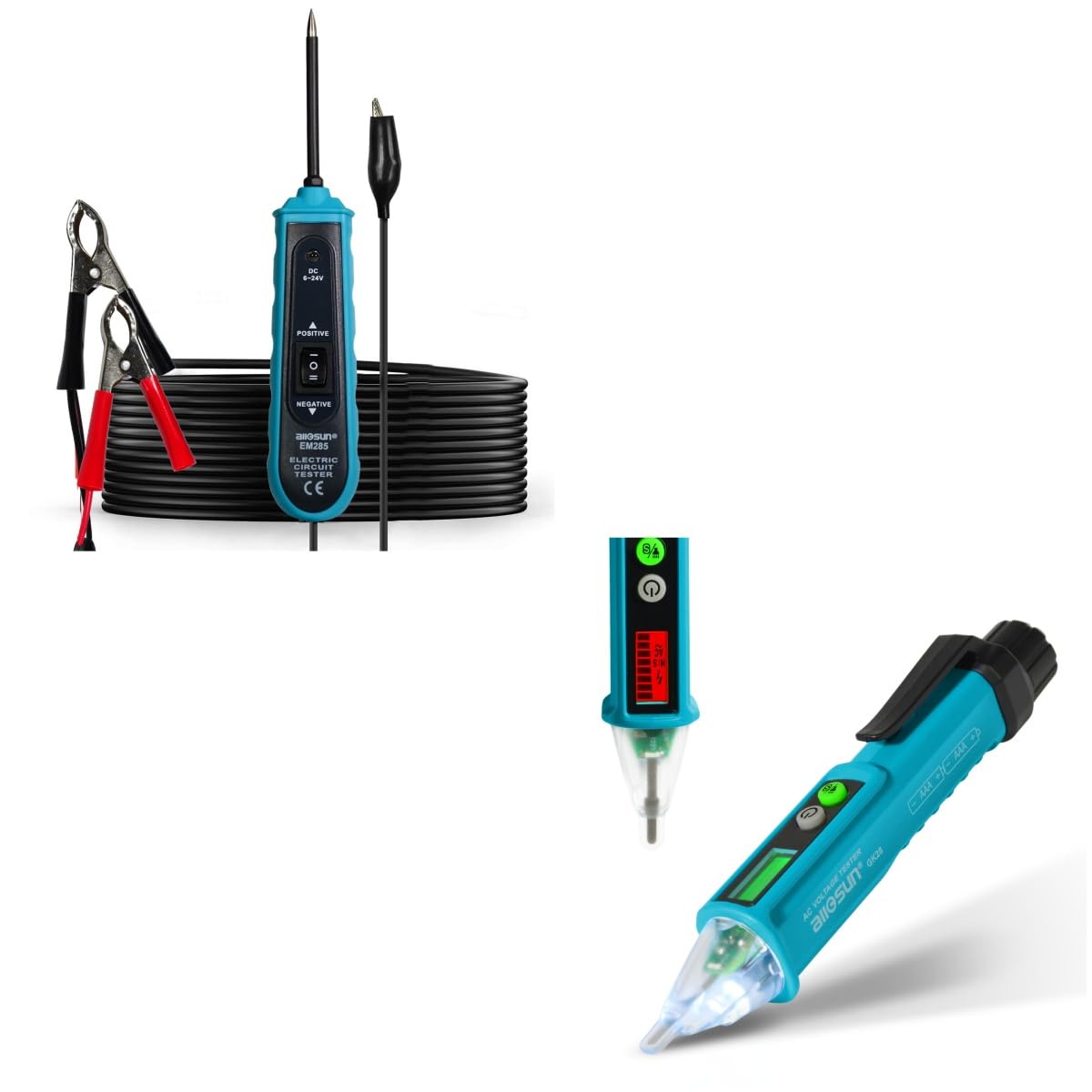 allsun EM285 6-24Vdc Auto Power Circuit Probe Tester GK28 Pen Non-Contact Voltage Detector AC 12V/48V-1000V