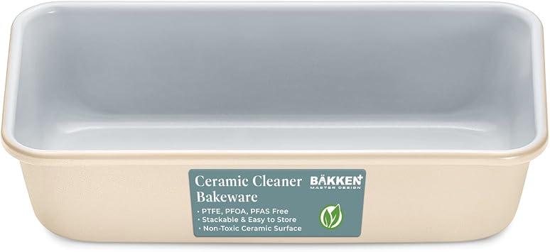 Bakken- Swiss Premium Loaf Pan Aluminized Steel, Ceramic Non-Stick Coating, PFOA PFAS Free, Even Heat, Non-Toxic, 9x4.7x2.3, Stylish Colors, Healthy Baking, Ideal Size, Durable BakeWare