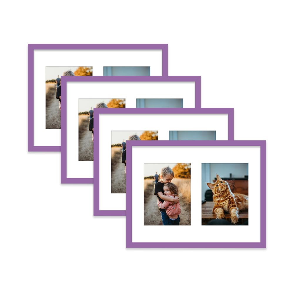 Purple Multi Photo Frame - Holds 2 x 8x6 Pictures, Family Collage Picture Frame for Wall Display, 16x12 Frame size, Set of 4
