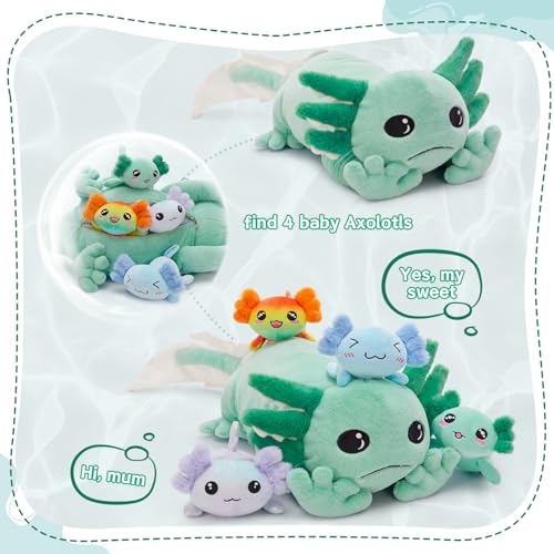 Image of MaoGoLan 31.5 inch Giant Axolotl Plush Stuffed Animal with 4 Babies, Green