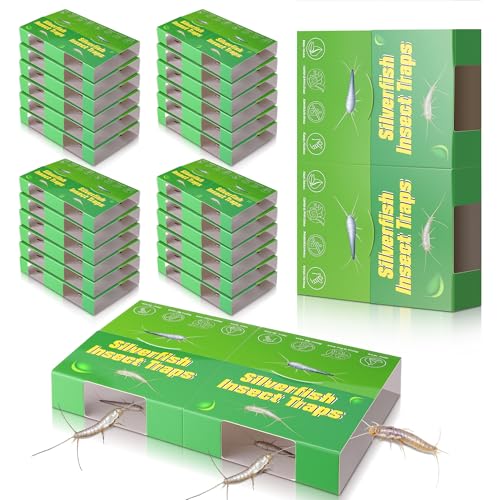 48 Traps Silverfish Trap, 24 Sheets Silverfish Killer Indoor, Non-Toxic Insect Trap with Dual-Color...