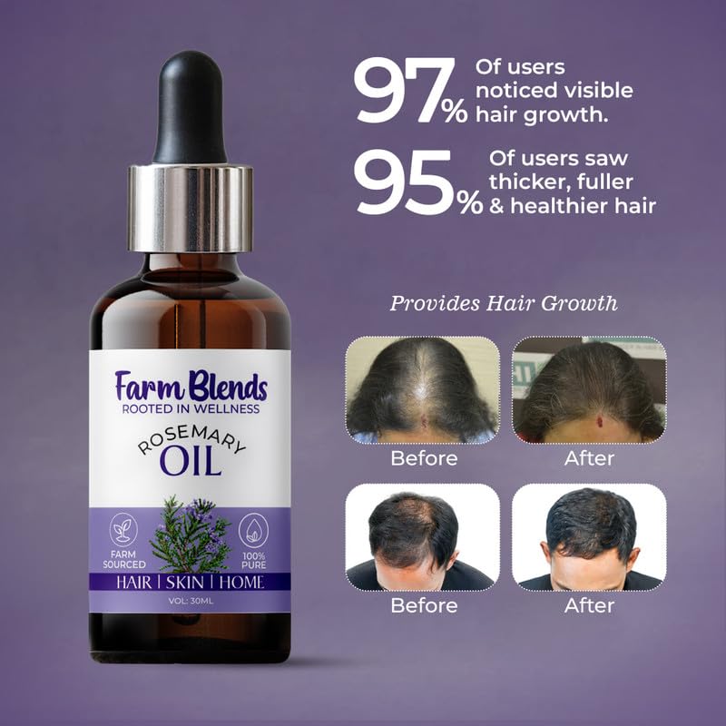 Image of Farm Blends Rosemary Essential Oil 100% Undiluted Pure | Thick & Strong Hair Growth | Clear Skin | Aromatherapy | Farm To Home | Natural Spanish | Rosmarinus officinalis | 15ML + 15ML (Pack of 2)