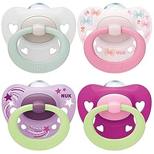 NUK 10225004 fopspeen set van 42 x signature & 2 x Signature Nightsilicone0-6 maandenkaakvriendelijke vormmet lichteffectmeisjes,151 g,Roze