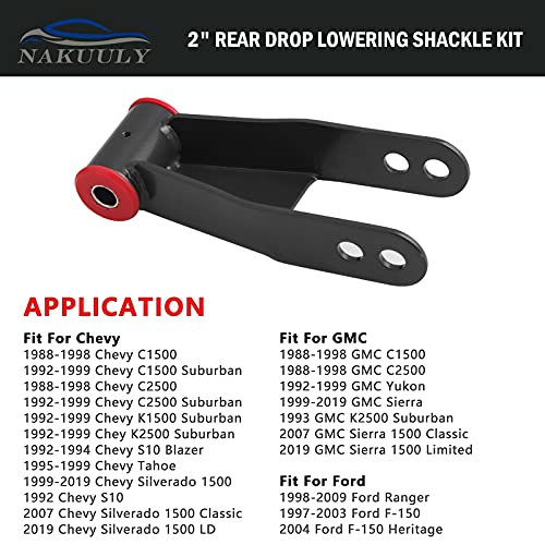 2" Rear Drop Lowering Shackle Suspension Kit Compatible with 1988-1998 Chevy - GMC C1500/C2500 1988-2019 Silverado Sierra 1500 Replaces # 410520 - Image 3