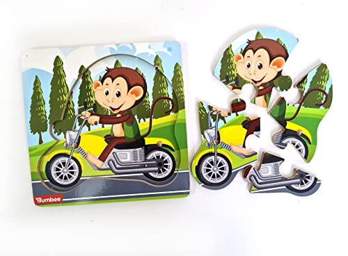 Image of Bumbee Wooden Jigsaw Puzzle Board for Kids (Set of 5) | Animal Puzzles for Toddlers 2+ Years | Montessori Learning Toy Animal Riding Vehicle | Educational Preschool Puzzle Gift for Kids, Boys & Girls