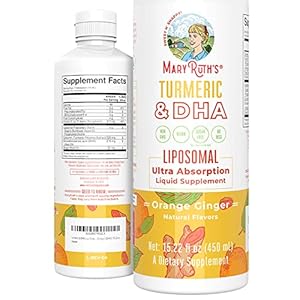 MaryRuth Organics Turmeric & DHA Liquid Vitamin | Enhanced Absorption Vegan Supplement for Cognitive Maintenance, Mood Enhancement, Joint Health | Curcumin, Ginger Root Oil, Omega-3 (DHA) | 15.22 oz
