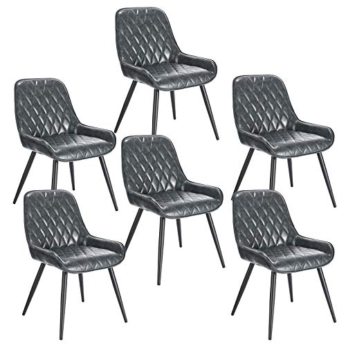 ELIGHTRY Lot de 6 Chaises de Salle à Manger Rétro Chaise de Cuisine avec Dossier Chaise de Salon Assise en Similicuir et Pieds en Métal,Gris