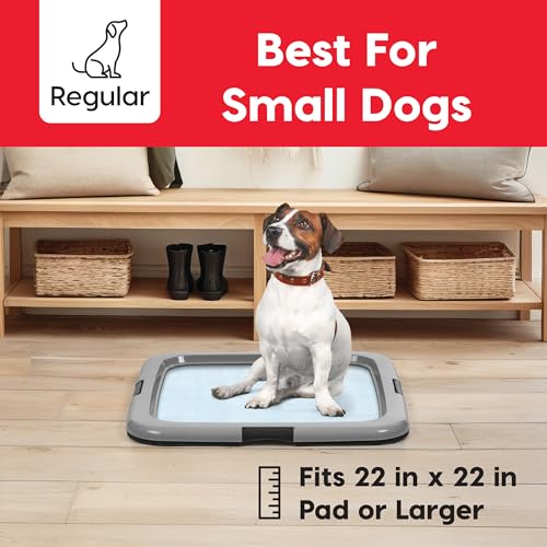Image of IRIS USA Pee Pad Holder for Dogs and Puppies, Potty Training Tray with Secured Latches, Non-Skid Feet, Leak Protection, Easy Clean Surface, Fits 22 inchx 22 inch Puppy Pads Size or Larger, 2 Pack, Black /Gray