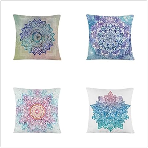 4 Pack Colorful Bohemian Cushion Covers 65x65cm with Invisible Zipper, Square soft Double Sided Pillowcase, for Sofa Bedroom Couch (Set of 4 Colorful Bohemian Waterproof Outdoor Cushions) 26x26in Cover