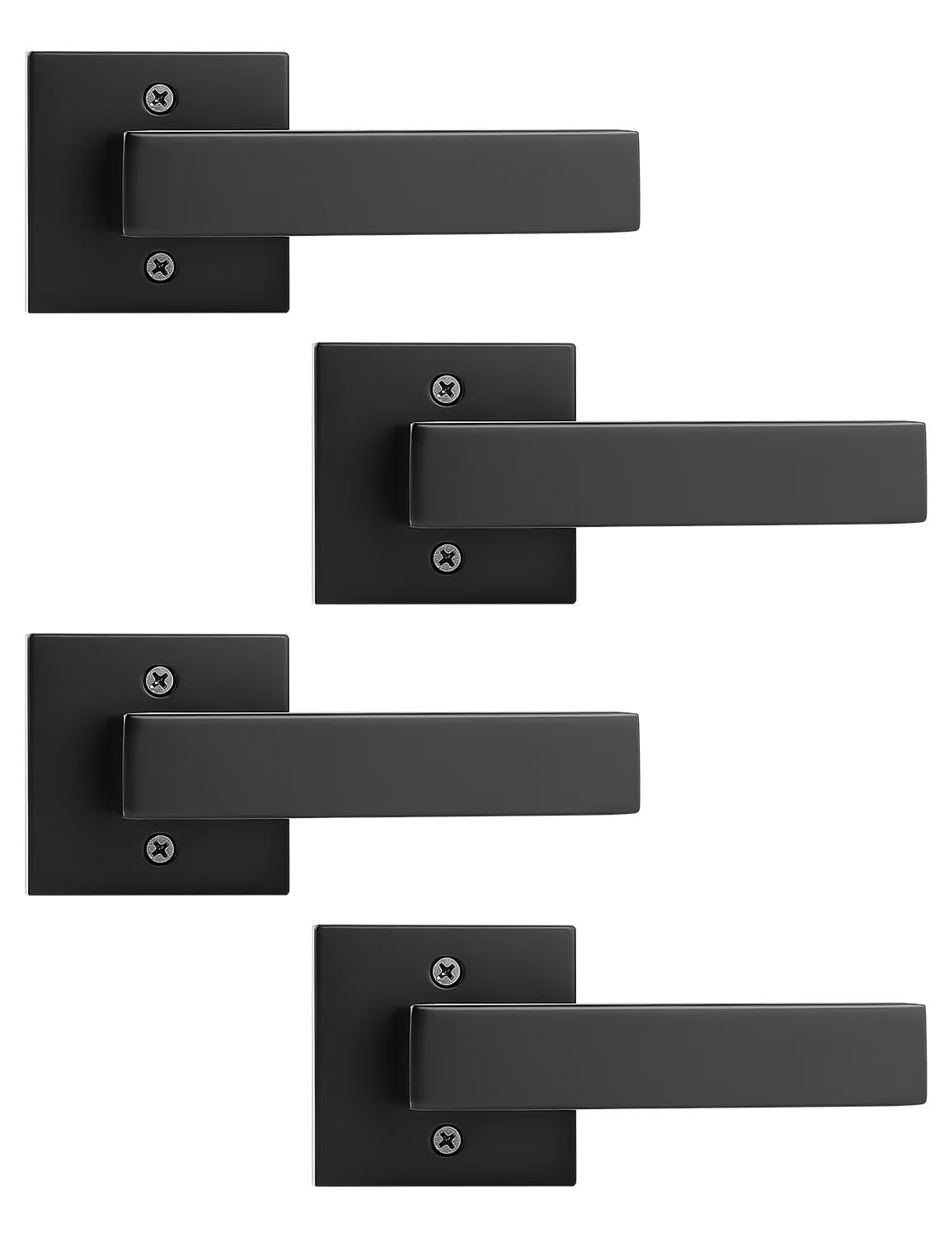 Tinewa 4 Pack Dummy Door Handles for Left Hand and Right Hand, Square Black Door Konbs for Closets, Non-Turning Single Side Pull