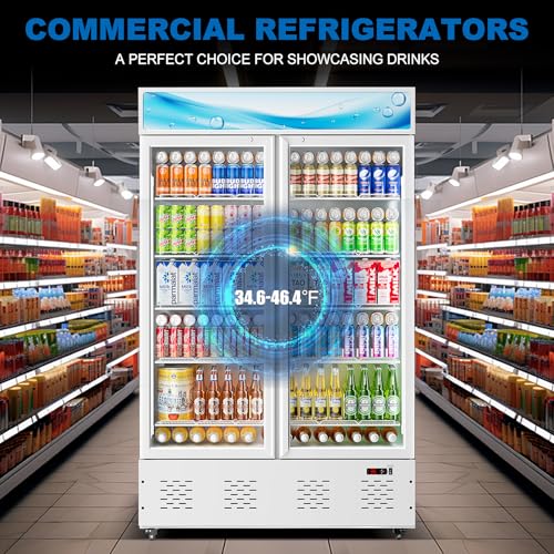 40 Cu.ft Commercial Beverage Refrigerators Glass Door Refrigerator Commercial Cooler with LED Light and 10 Shelves, Display Refrigerator for Restaurant Store Cafe Bar, White - Image 8