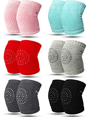 6 Pairs Crawling Knee Pads Anti-Slip Baby Knee Protectors Toddlers Leg Warmers (Black, Green, Pink, Red, Gray, Dark Gray)