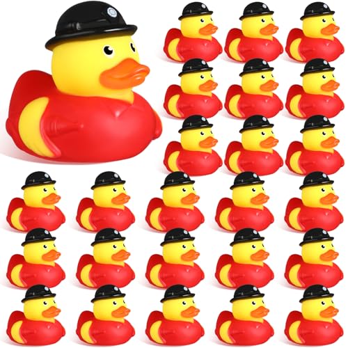Sotiff 24 Pcs Rubber Ducks 2 Inch Cool Rubber Ducky Bath for Party Favors Birthday Party Gifts Beach Summer Bath Tub Pool (Firefighter Ducks)