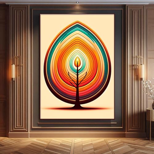 Toile murale anneau d'arbre XINBAO 80x110cm peinture de souche rustique sans cadre