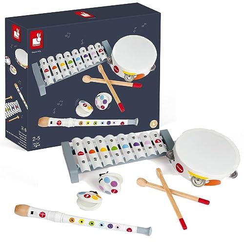 Janod - Set Musicale Coriandoli (Legno), 4 Strumenti, Musicali per Bambini, Giocattolo Di Imitazione e Risveglio...
