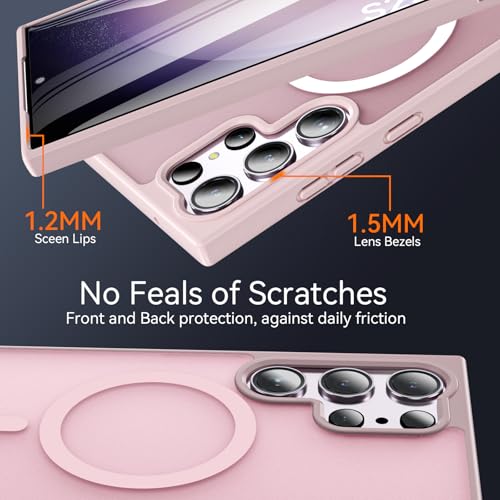 Image of OWKEY for S23 Ultra Case 6.8'', Magnetic Samsung Galaxy S23 Ultra Case for Magsafe, [Shockproof Military] Translucent Back Slim Bumper Cover Phone Case Galaxy s23 Ultra Protective case, Pink