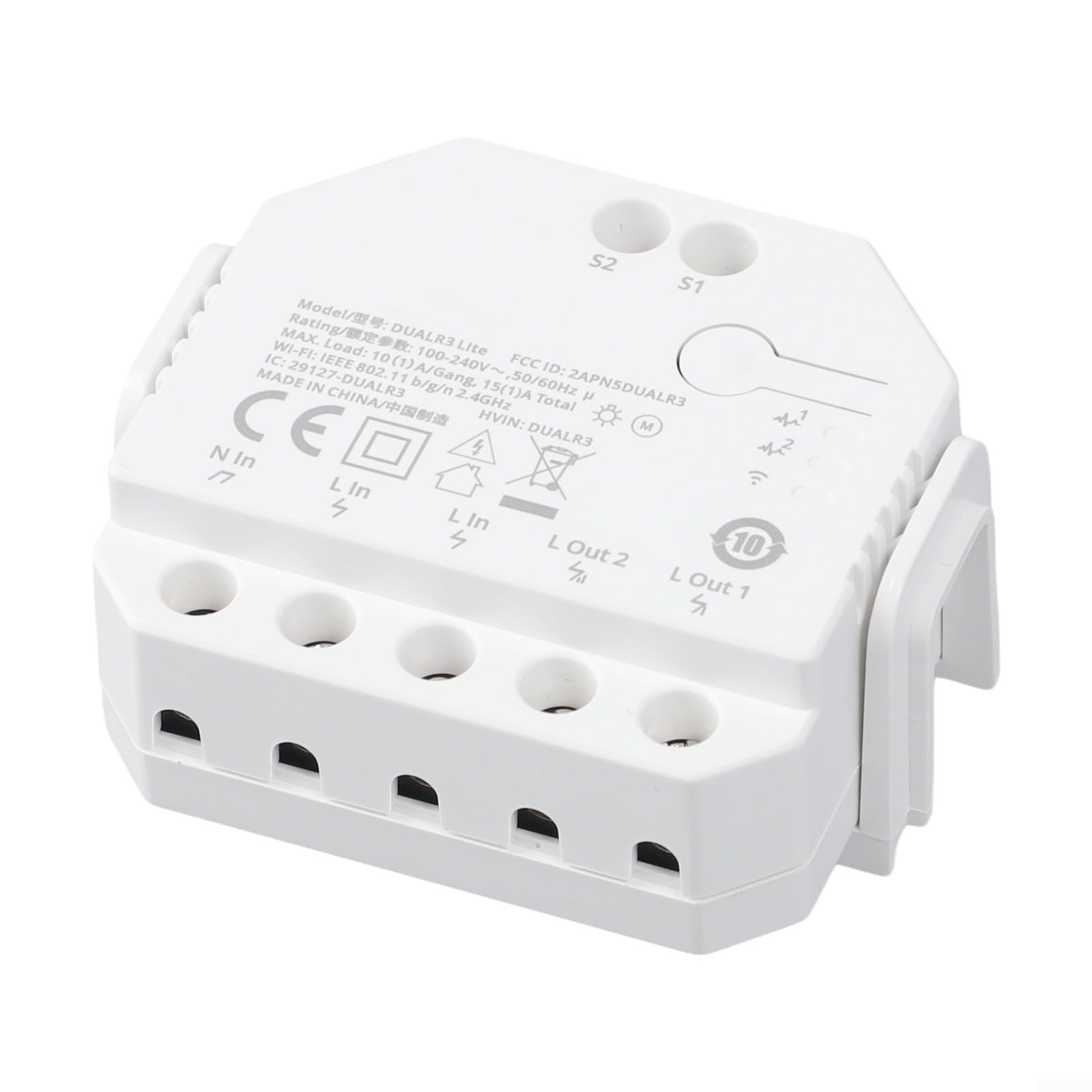 FUANA DualR3 - Módulo de control remoto WiFi con interruptor inteligente de 2 vías para automatización del hogar, persianas motorizadas, abrelatas eléctricos (Dual R3 Lite)