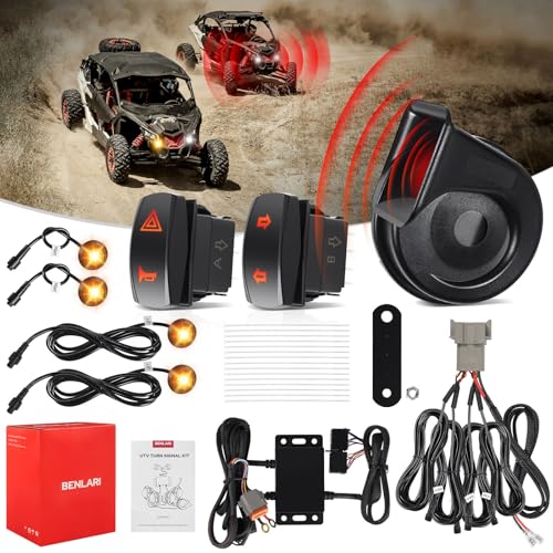 Image of Benlari UTV Turn Signal Kit with Horn, ATV Turn Signal Side by Side, ATV Blinker with Power Switch Street Legal Kit Fit for Polaris RZR PRO, Polaris Ranger XP /Can-Am x3, Kawasaki, CFMOTO & Golf Cart